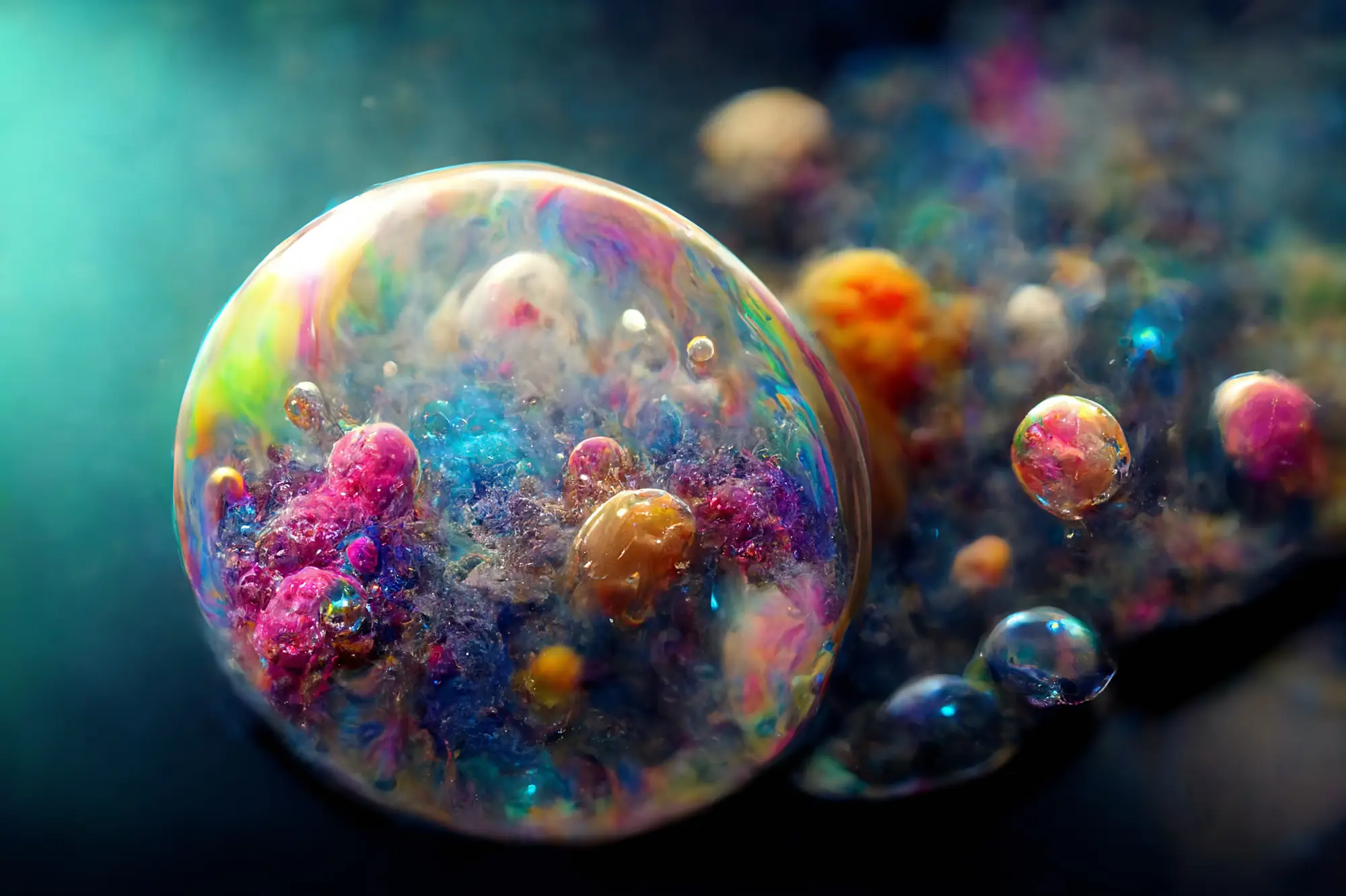An iridescent soap bubble catching the light