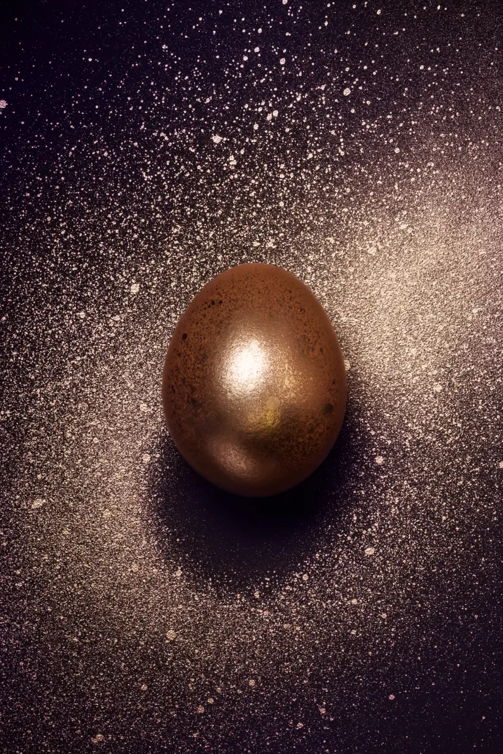 A single gold egg resting on a dark surface